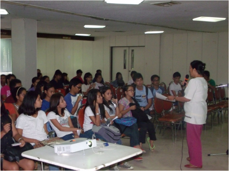 OSA Director Leticia E. Afuang orients students about SFAD services during the SA Orientation.